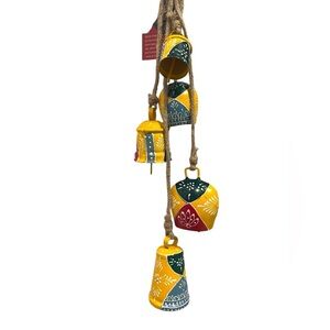 NWT Global Horizons Mosaic Cow Bell Chime Colorful Bells Hand Printed Flowers